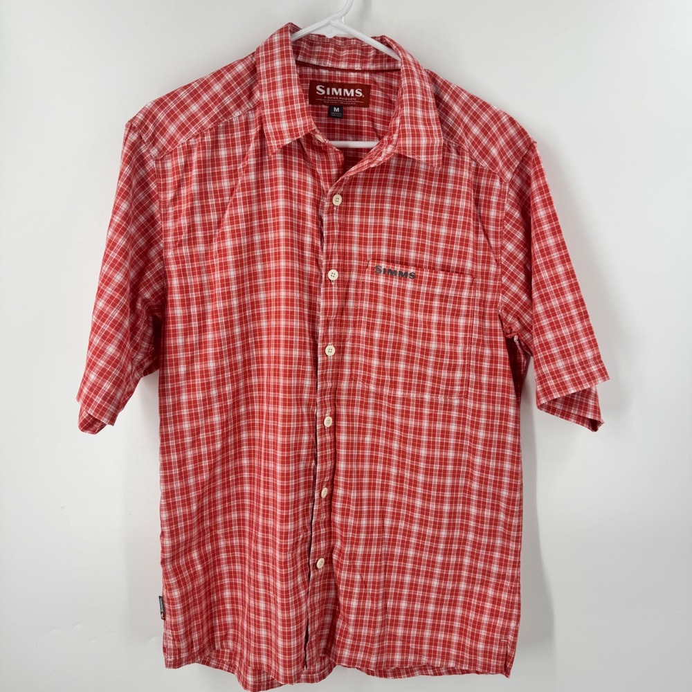 SIMMS Fishing Products Red Plaid Short Sleeve Button Up Shirt Men's‎ Size M - Picture 2 of 8